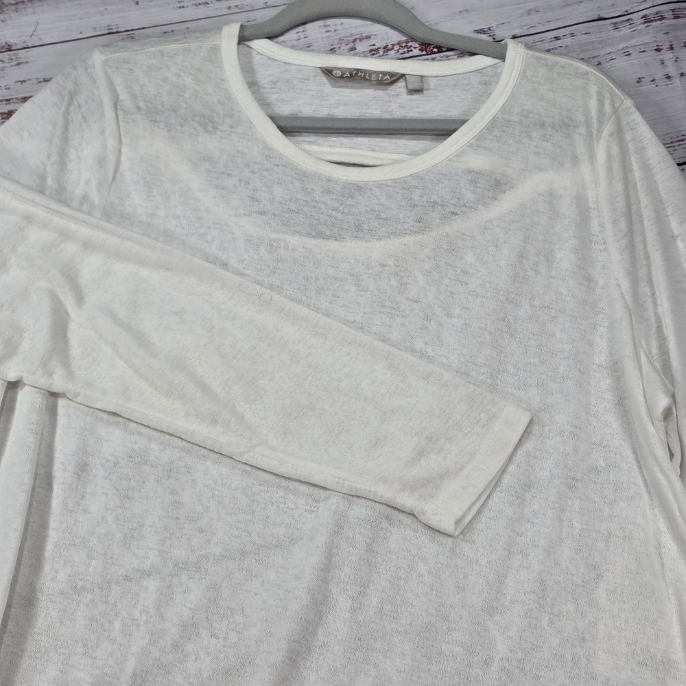 NWT Athleta Top Womens XL White Long Sleeve Cutout Back Slub Essential Knit Tee